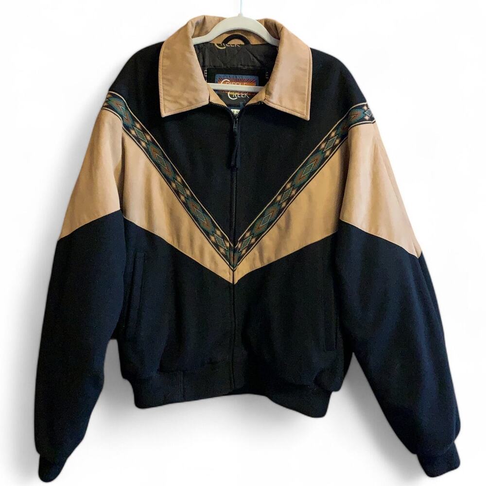 Cripple Creek Black Wool Western Arena Jacket Southwest Aztec Rancher Mens Large